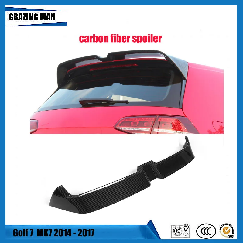 

High quality Carbon Fiber Rear Trunk Roof Spoiler for Golf 7 MK7 2014 - 2017 O style Window Tail Wings FRP Black