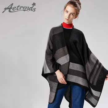 

[AETRENDS] Winter scarf cashmere feel woman poncho long coat with print elegant shawl pashminas for women tops Z-6542