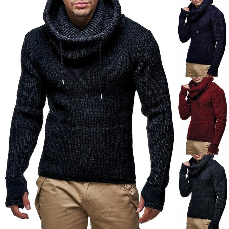 Мужские свитера с высоким воротом и перчатками Helisopus, весенне-зимние байкерские свитера, тонкий вязаный пуловер, свитер