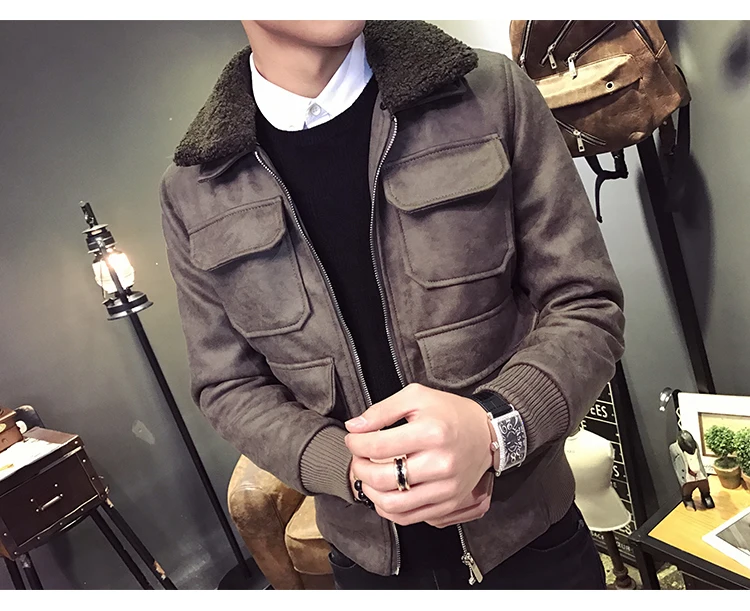 Chaqueta Invierno Hombre зимняя мужская пуховая модная зимняя куртка-бомбер с воротником из овечьей шерсти, черное, зеленое Стеганое пальто, приталенное M-3XL