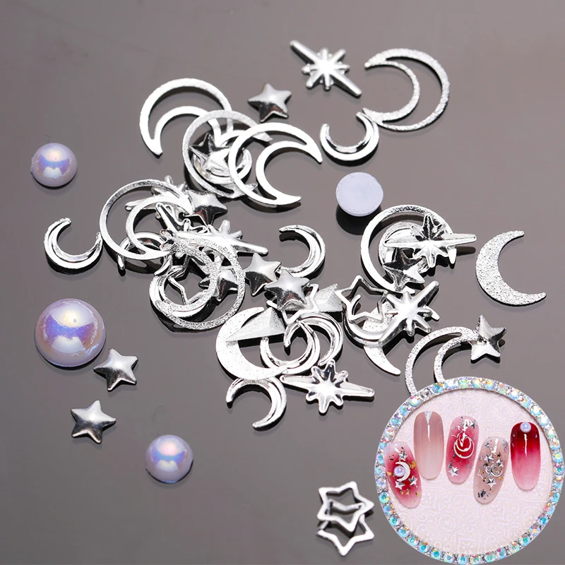 

3D Nail Rivet Studs Silver Star Moon Pearl Mixed Ornament Nail Art Decorations Manicure DIY Nail Art Tools