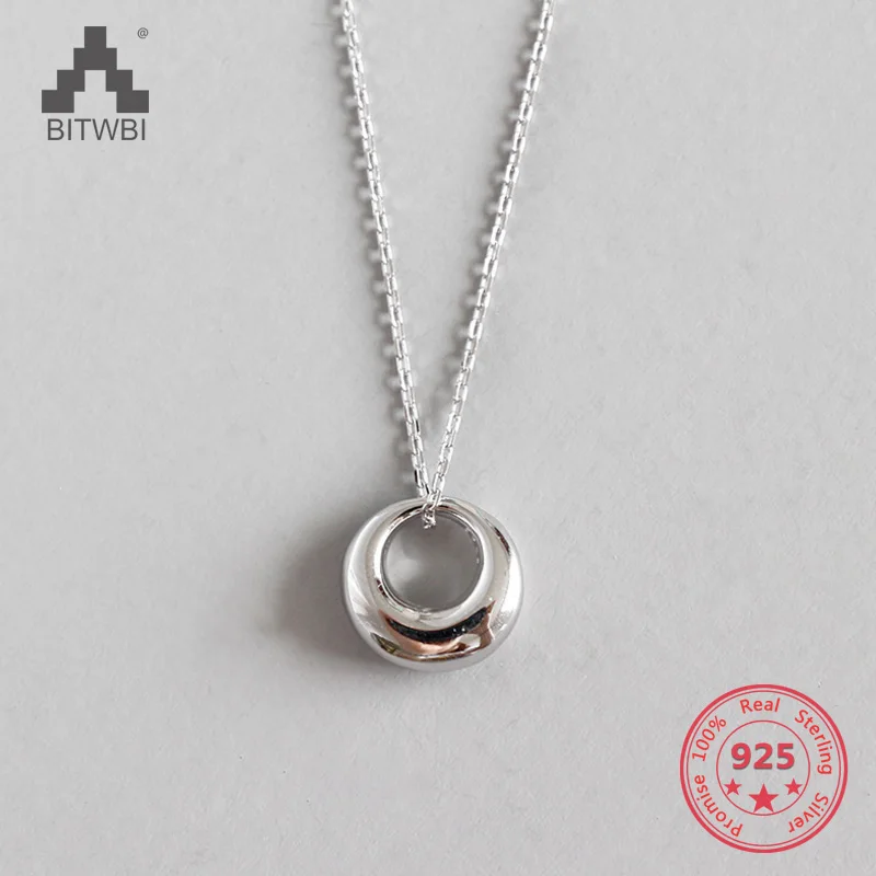 

S925 Sterling Silver Fashion Minimalist Geometric Circle Short Clavicle Necklace
