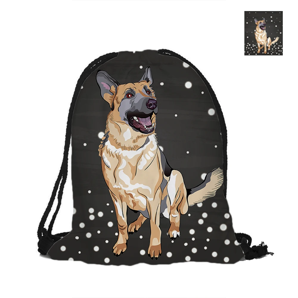 Merry Christmas German Shepherd Printed Drawstring Backpack Cute Dog