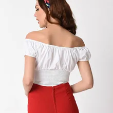 35-летние женские винтажные 50 s ретро с открытыми плечами эластичный задний костюм крестьянки pinup плюс размер camisetas boothals рубашка