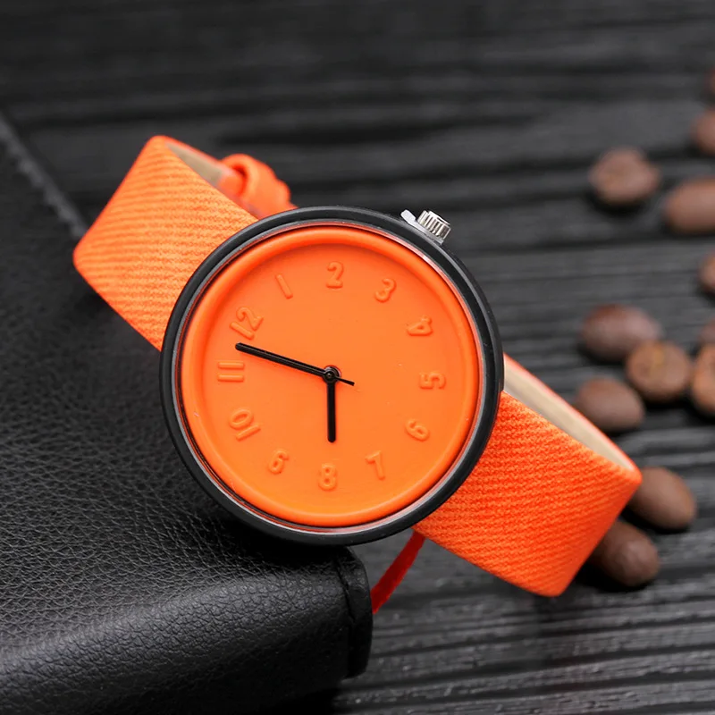 Яркие цвета унисекс простые цифры часы женские японские модные роскошные часы кварцевые холст ремень наручные часы подарок для девочек - Цвет: orange