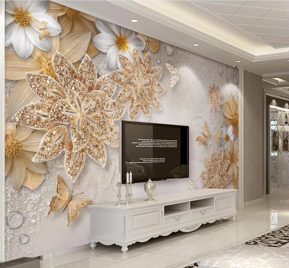 Beibehang personalizado foto papel de parede grande fresco 3d flores luxo 3d jóias tv fundo da parede 3d 14 HTB1IgdUhWmgSKJjSsplq6yICpXaw
