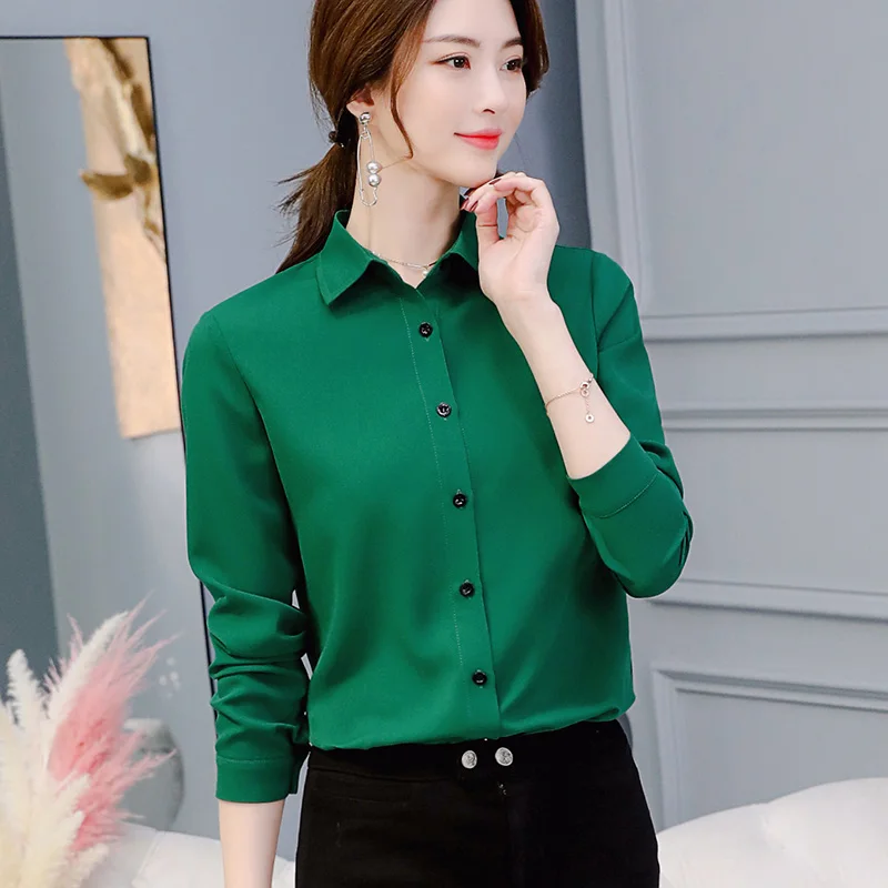 Women Long Sleeved Solid Chiffon Blouse 2020 Office Lady Spring Summer Plus Size Blouses OL Style Shirts Blusas Chemise Femme | Женская