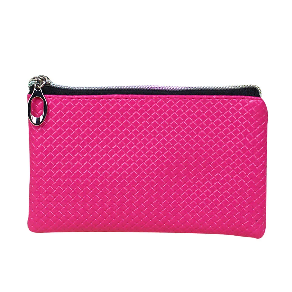 Женский кошелек для монет, модный мини-кошелек из искусственной кожи, клатч на молнии, сумочка для девушек, маленькая одноцветная сумка, Femme Portefeuille - Цвет: Hot Pink