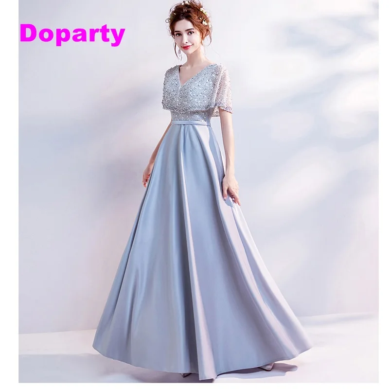 

Doparty XS2 Grey lace cape homecoming party formal elegant prom long evening dress mother of the bride dresses for women 2019