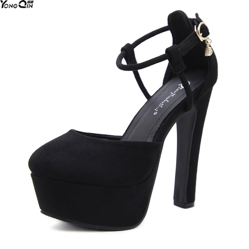 

High Heel Sandals Summer Sandals For Women Buckle Thick Heels Flock Female Party Wedding Shoes