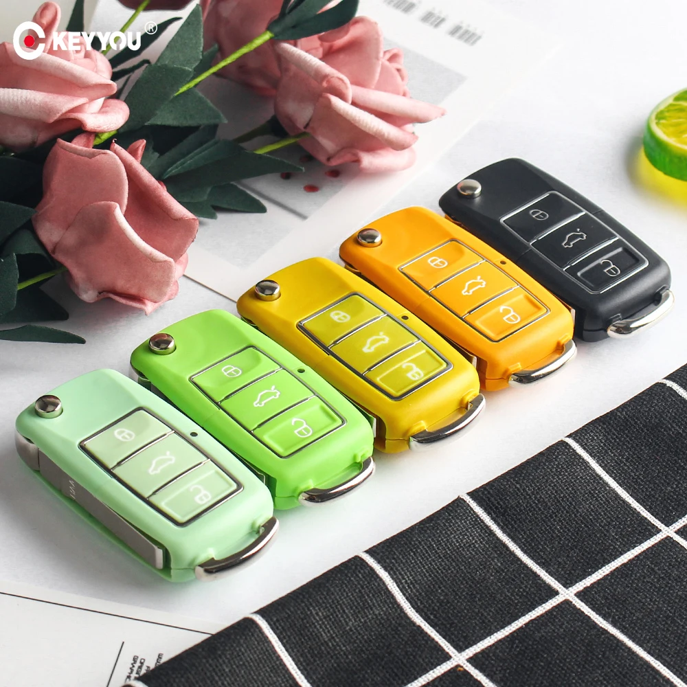 

KEYYOU 10x Car Key Shell 3 Button Flip Remote Car Key Cover Case For Volkswagen Passat b5 VW Jetta Golf 7 b6 Beetle Polo Bora