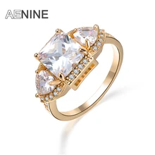 AENINE Романтический кольцо на головщину 4Ct Cut площади и в форме сердца кубического циркония Jewelry Anillos Свадебные Кольца для женщин R170640320