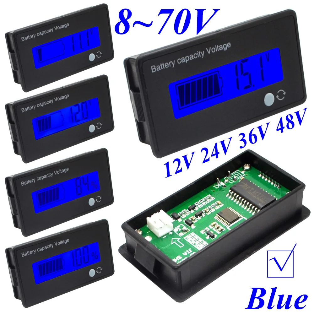 8-70 в синий ЖК-дисплей свинцово-кислотная литиевая батарея индикатор емкости Цифровой вольтметр тестер напряжения 10000869_B