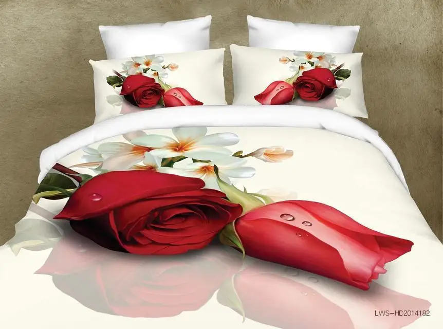 4 шт. хлопок 3D роза постельных принадлежностей Высокое качество Мягкий Пододеяльник Простыня наволочка реактивной печати постельное белье королева кровать Linen30 - Цвет: 2