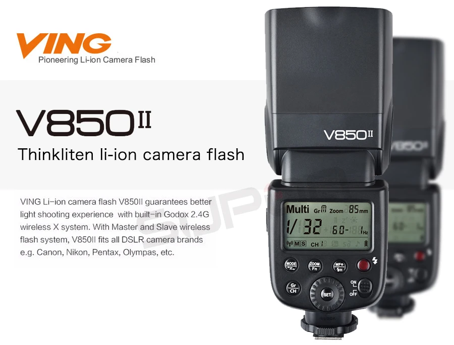 Godox V850II GN60 2,4G Беспроводная X СИСТЕМА Speedlite литий-ионный аккумулятор вспышка светильник с автомобильным зарядным устройством для камеры Canon Nikon sony