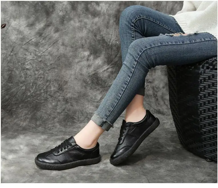 Fashion Casual Genuine Leather Shoes Woman White Sneakers Flat Platform Shoes Women Non-slip loafers Tenis Zapatos Mujer c535g