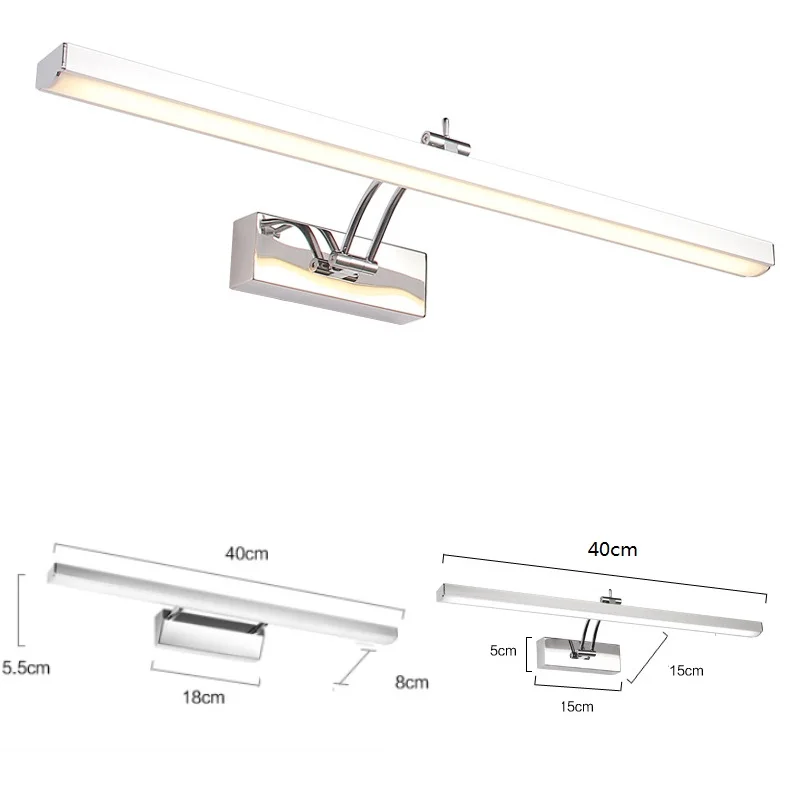 Светодиодный светильник-зеркало 40-50 см, водонепроницаемый современный косметический настенный светильник, бра из нержавеющей стали для ванной комнаты, светильник для шкафа, декоративный светильник s