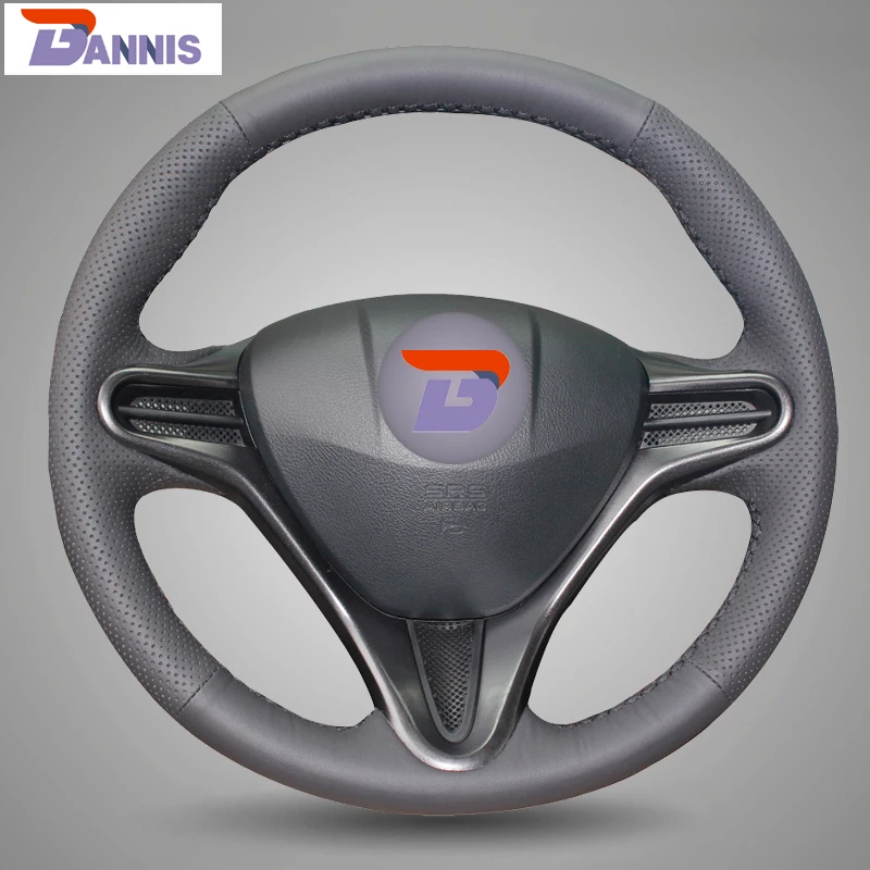 BANNIS Black Artificial Leather DIY Hand stitched Steering Wheel Cover for Honda Civic Old Civic 2004