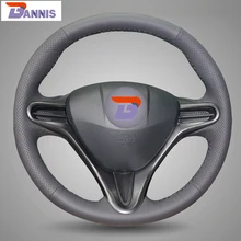 BANNIS Black Artificial Leather DIY Hand-stitched Steering Wheel Cover for Honda Civic Old Civic 2004-2011