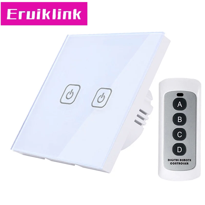 

EU/UK Standard Wireless Remote Control Touch Switch,2 Gang 1 Way RF433 Wall Light Switch For Smart House Free shipping