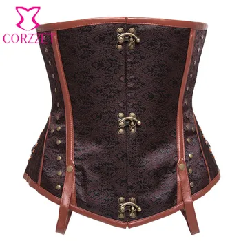 

Corzzet Hot Sales Brown Brocade Steel Boned Steampunk Corset Waist Slimming Body Shaper Steampunk Ubderbust Plus Size Corsets