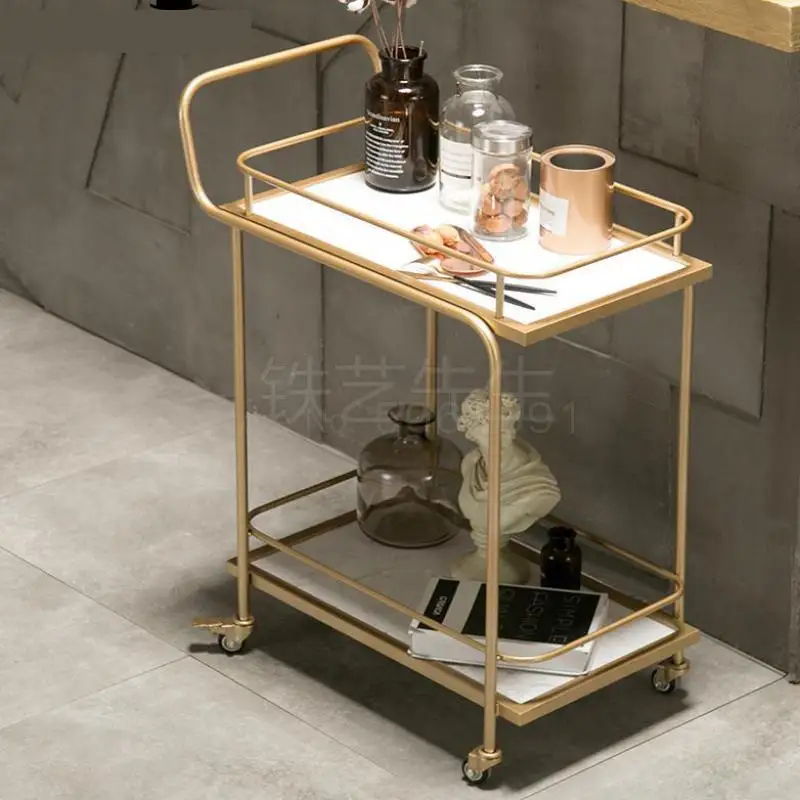 

European Golden Hotel Drinking Trolley Restaurant Mobile Delivery Trolley Creative Edge Tea Trolley Households