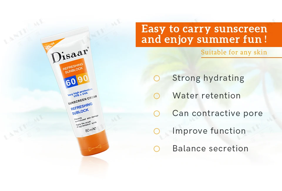 Солнцезащитный крем для лица Disaar Sunblock bb крем Spf90 отбеливающий солнцезащитный крем открытый пляж безопасный Бесплатный радикальный Мусорщик антиоксидант 80 мл