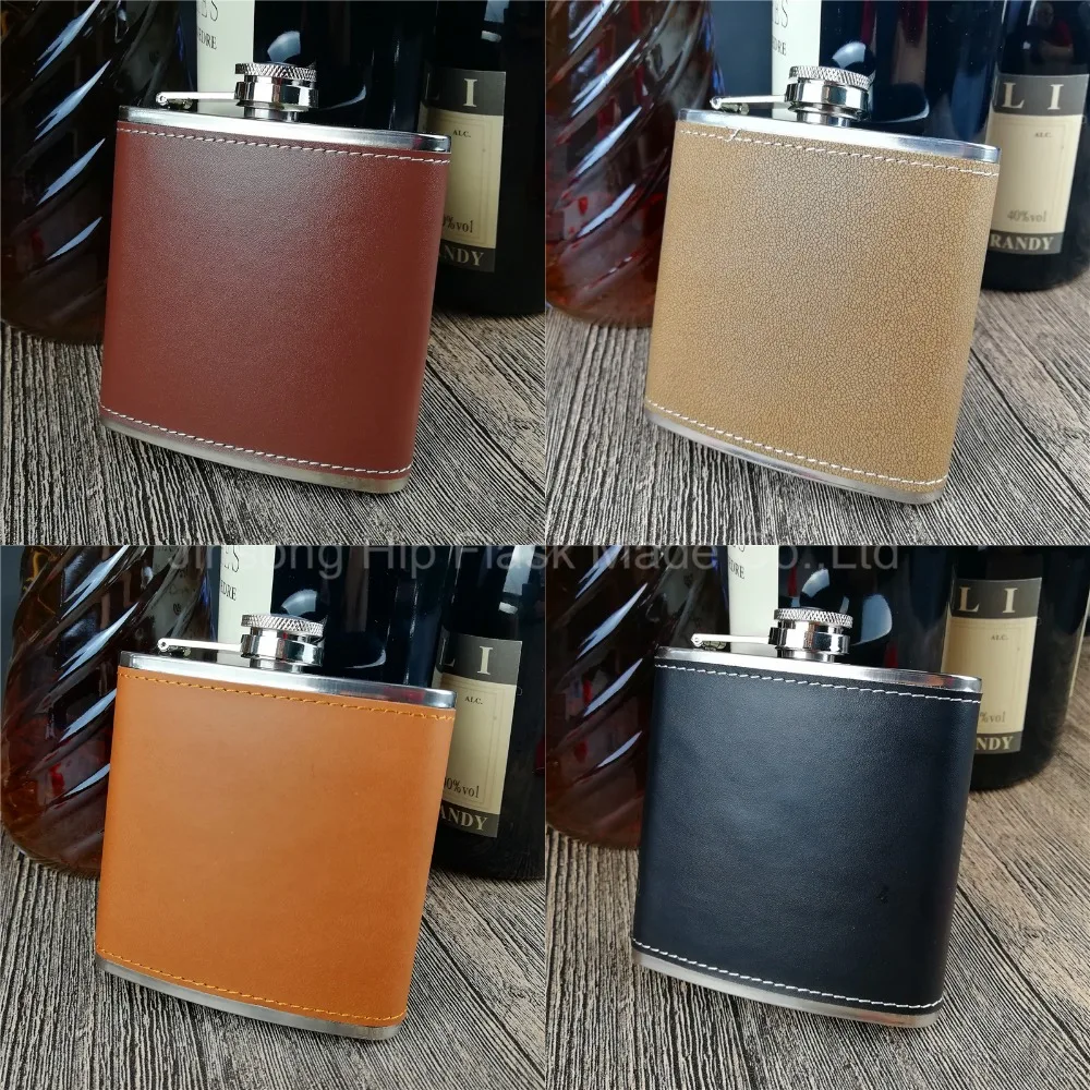 

50pcs /lot 6OZ black Fake leather wrapped hip flask ,Shipping Free ,Laser weldding