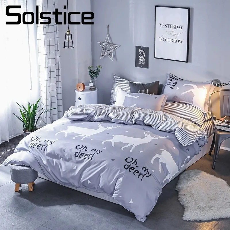 

Solstice Home Textile Deer Gray Bedding Sets For Boy Kid Teenage King Queen Twin Linens Duvet Cover Pillow Cases Flat Bed Sheets