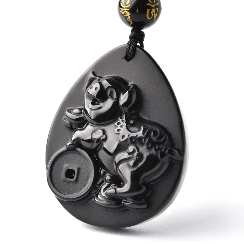 

In the 2019 Year of the Pig Zizhu Bearing the Obsidian Stone Pendant Is a Pig