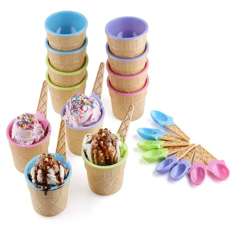 Children's Plastic Ice Cream Cup + Spoons Set Durable ICE Cream CUP For