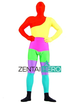 

Free Shipping DHL HOT Rainbow Color Lycra Spandex Zentai Suit Fullbody Sexy Unisex Halloween Cosplay Costume 16091302