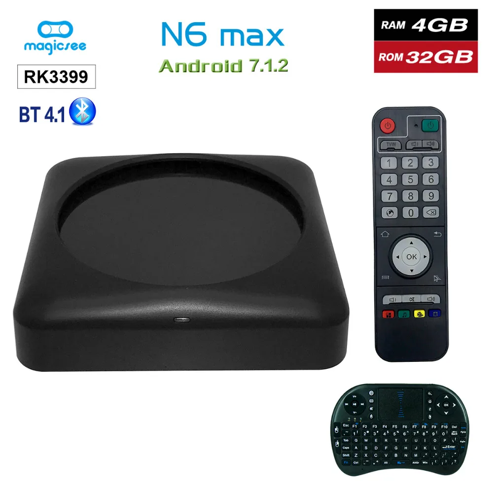  Magicsee N6 Max RK3399 Android 7.1 TV BOX 4G 32G Rom 2.4+5G Dual Wifi 1000M LAN BT 4.1 Smart Box 4K