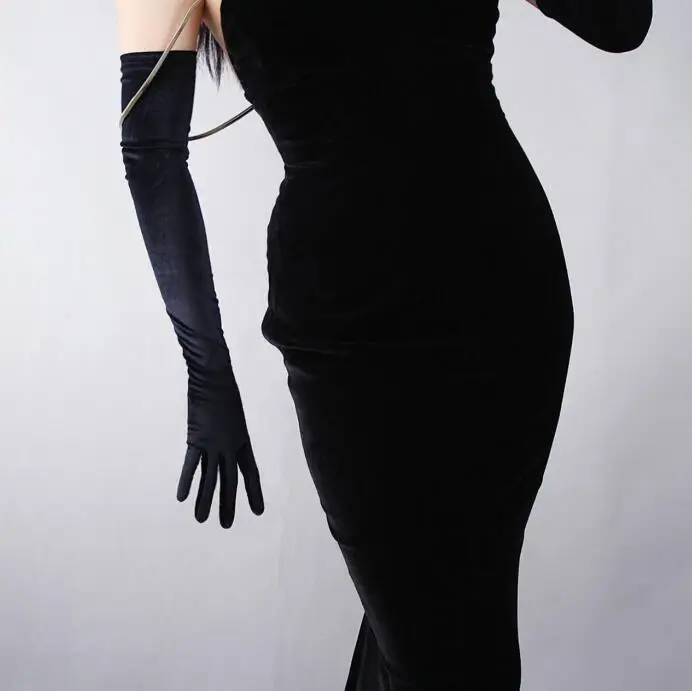 Women'a модные сексуальные тонкие бархатные перчатки для сенсорного экрана дамские вечерние длинные эластичные перчатки 60 см R591