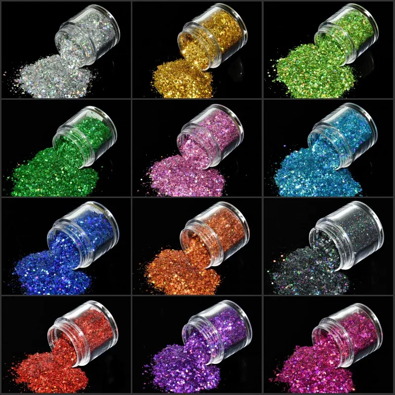 

10ML/Box Holographic Hexagon Glitter 12 Colors Laser Holo Mix Nail Flakes UV Gel Polish 3D DIY Nail Glitter Decorations FMA-01#