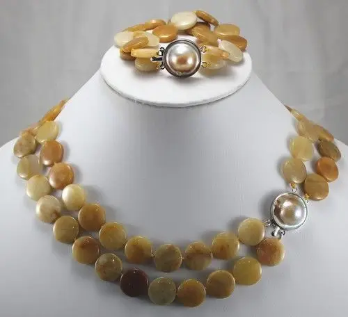 

FREE SHIPPING>>@> charm Jew.657 New Design Natural Jade Coin 17" Brecelet & Necklace Jewelry Set Natural jewelry