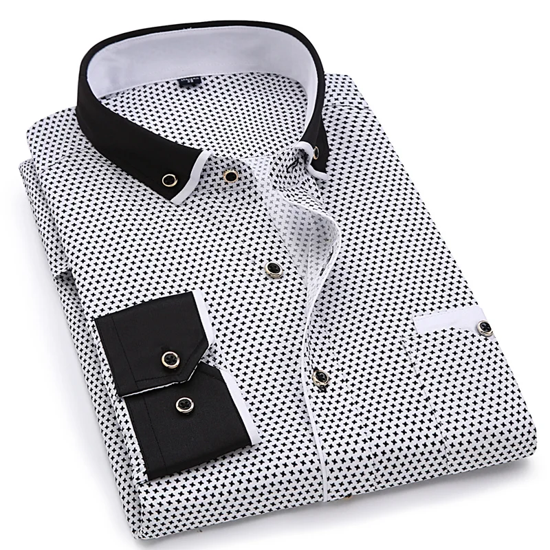 Мужская Повседневная рубашка с длинным рукавом и принтом, приталенная мужская деловая рубашка, модная брендовая мягкая удобная мужская одежда
