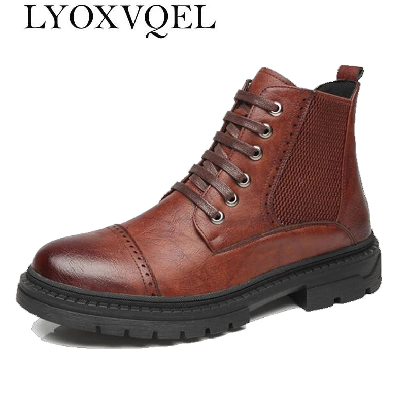 

PU Leather Men Ankle Boots Fashion Snow Boots For Men's Boots Man Black Brown Lace Up Shoes For Winter Autumn M169
