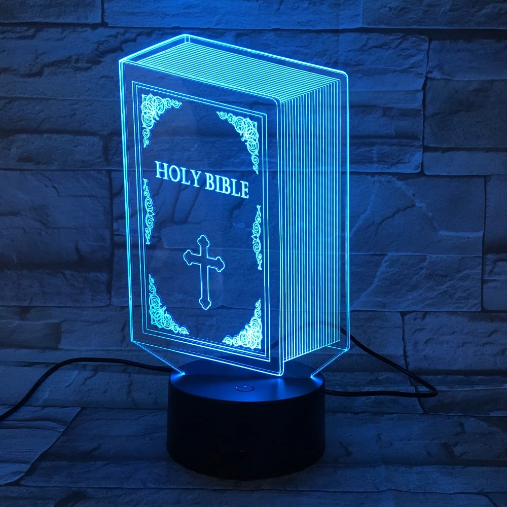 Holy Bible Book Jesus 3D LED Night Light Table Desk Lamp Christmas Xmas Gift
