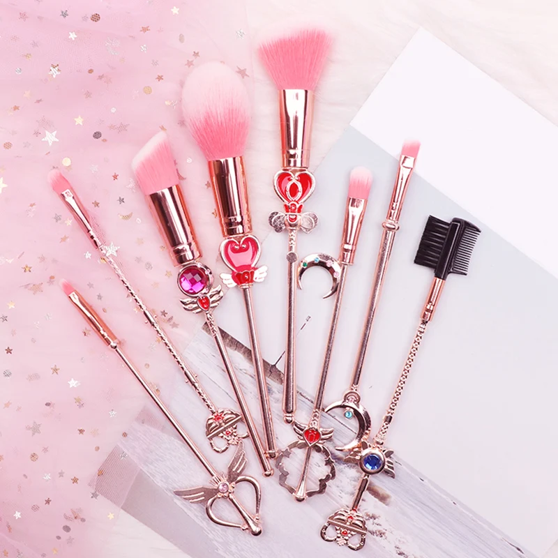 

8pcs Sailor Moon Makeup Brushes Crystal Powder Eyeshadow Metal Powder Eyeshadow Blending Wand Brush Set Pinceaux Fond De Teint