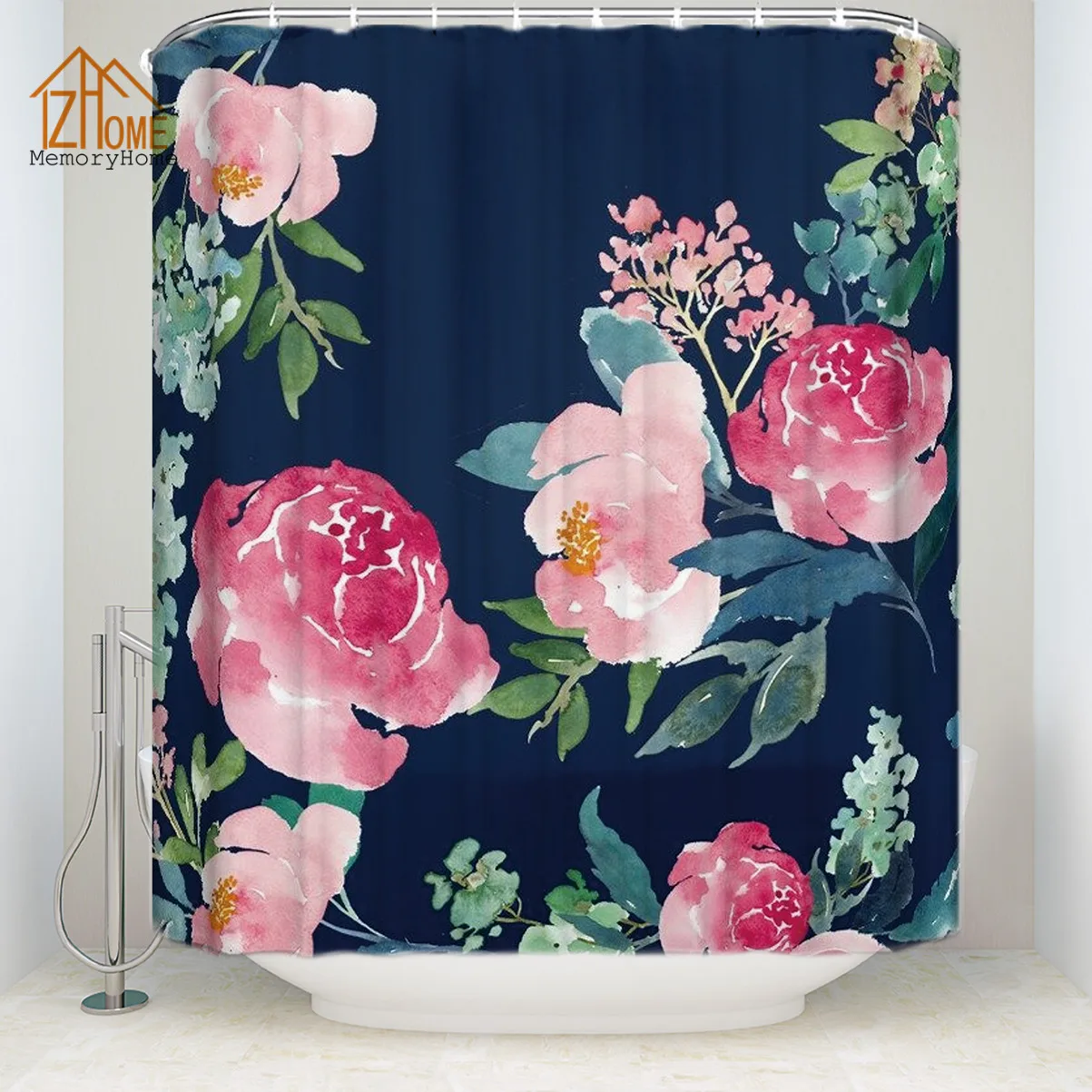 Memory Home Flower Shower Curtain Waterproof Polyester Fabric Floral Bath Bathing Bathroom