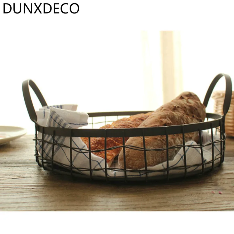 DUNXDECO американский стиль круглый полый железный провод многофункциональная корзина для хранения клетчатое Хлопковое полотенце хлеб еда для дома и офиса хранение