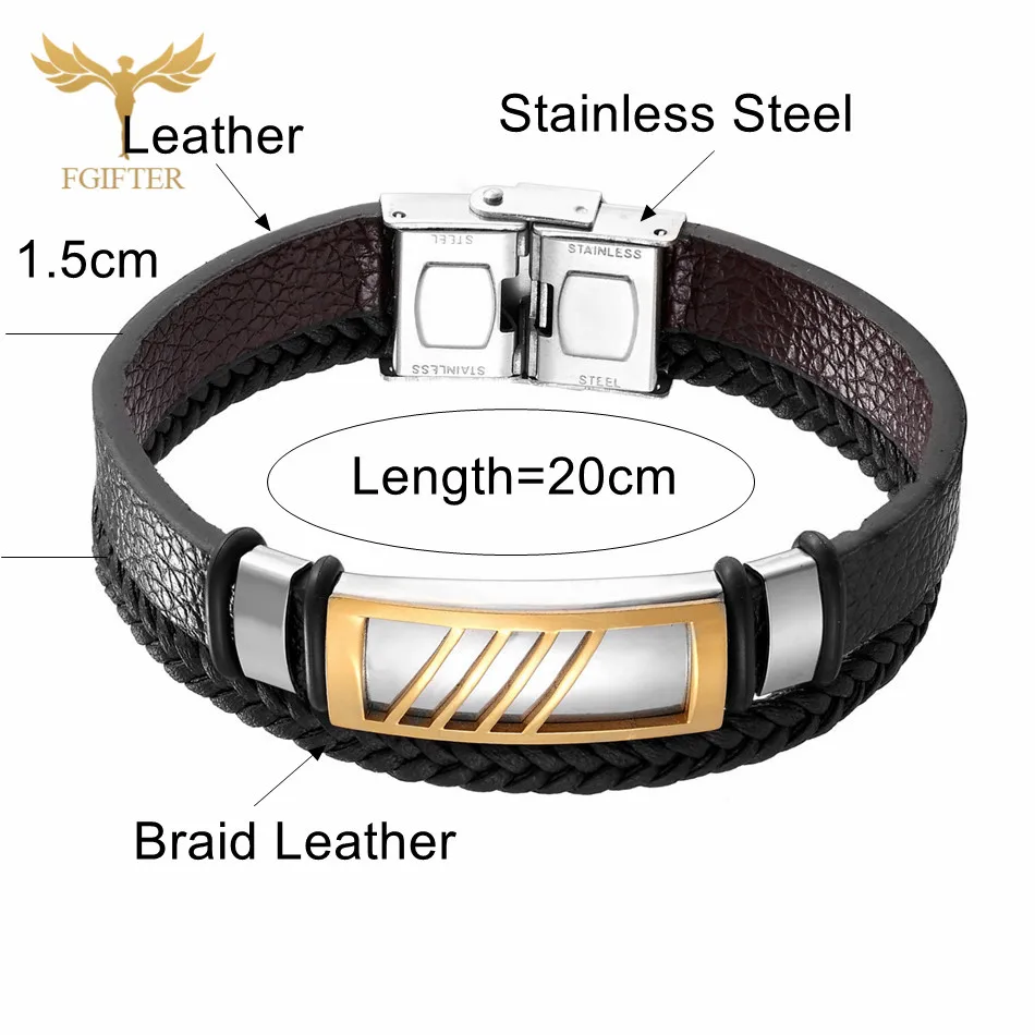 Fashion Charm Bracelet Gold Black Geometric Stainless Steel Accessory Multi Layer Leather Bracelets Bangles for Women Men