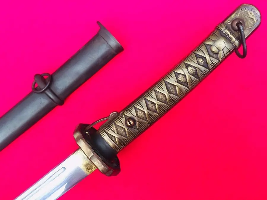Винтажный военный японский самурайский меч катана армейская НКО. Меч из углеродистой стали с медной ручкой с серийным номером