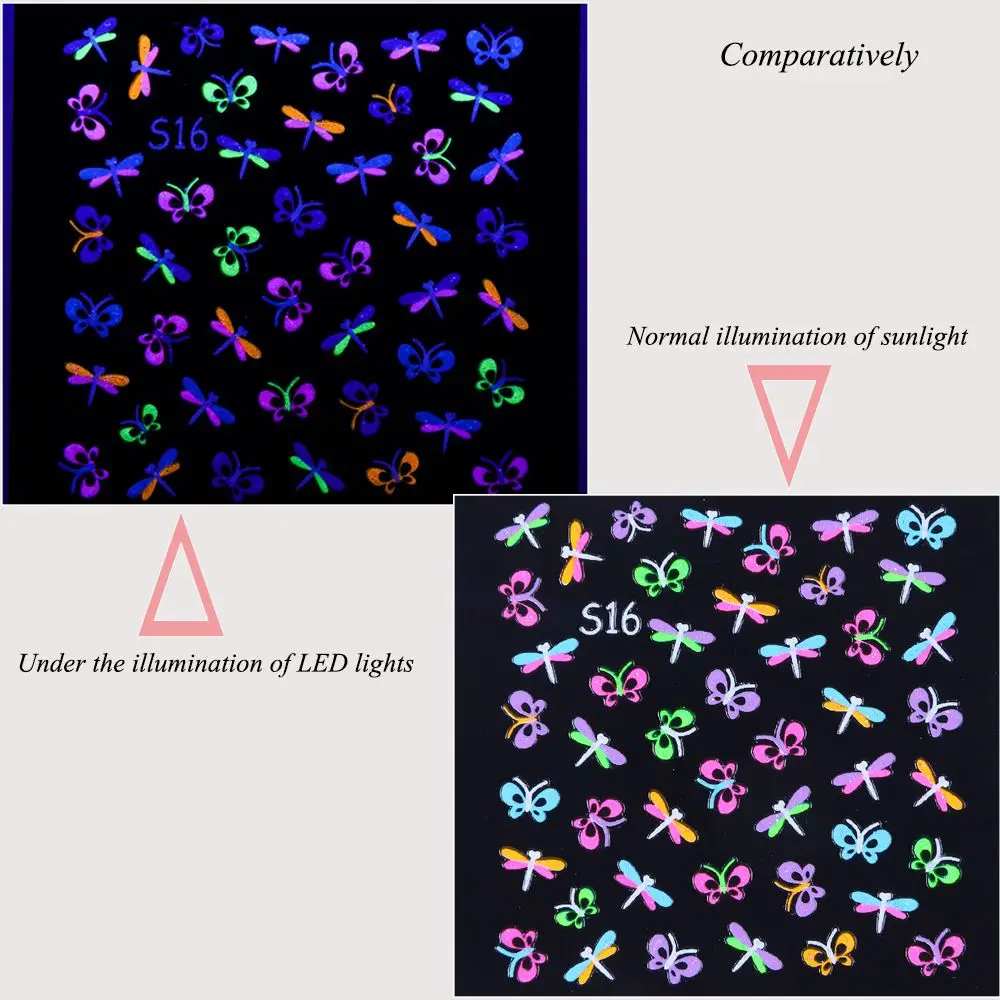 24 шт светящиеся флуоресцентные наклейки для ногтей бабочка Звезда мультфильм украшение для ногтей Наклейка водяной знак ползунки Фольга