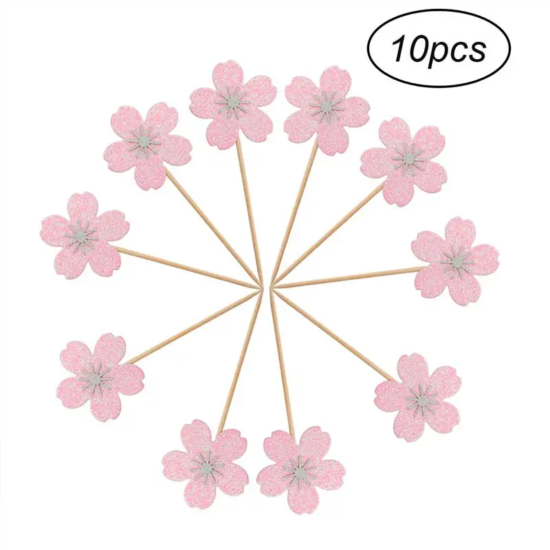 

10pcs Cherry Blossom Cake Toppers Cake Decoration Cupcake Toppers for Birthday Wedding Ceremony Party