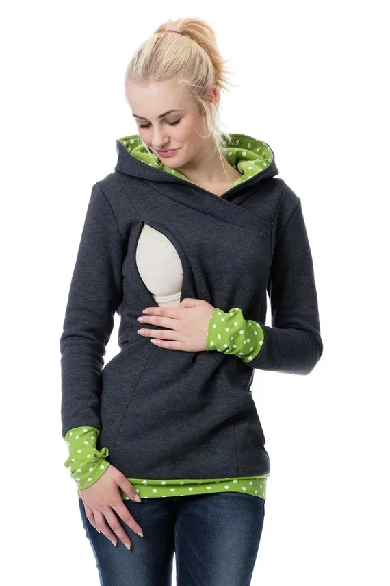 Autumn Winter Warm Nursing Maternity Hoodies for Pregnant Women Breastfeeding Pregnancy Hooded Top Maternity Lactation Sweater