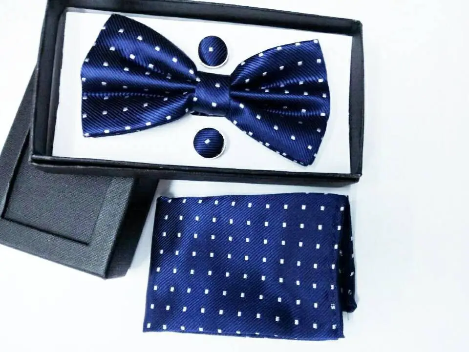 Подарок мужчине шелк подарки для мужчин бабочкой Карманный площадь кешью цветы галстук-бабочка и платок носовой платок с запонки box set - Цвет: 2