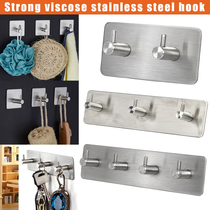 1 Pcs Stainless Steel Towel Self Adhesive Stick Wall Hook Hanger