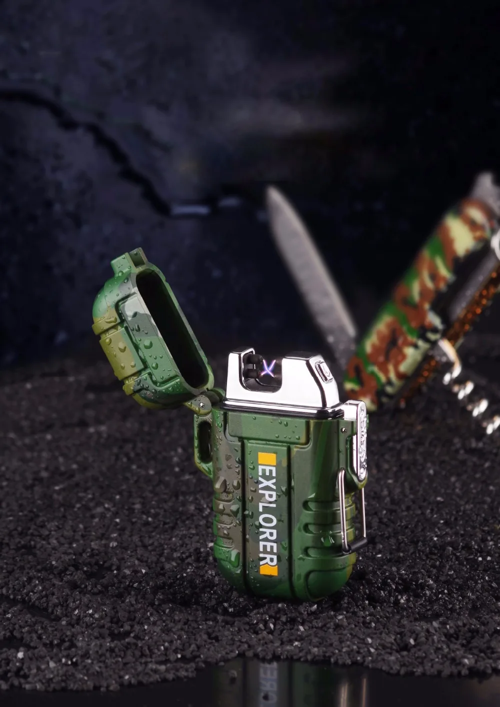 

Double arc outdoor waterproof smoke lighter USB charging lighter plasma cigarette lighter survival camping USB pulsed flameless